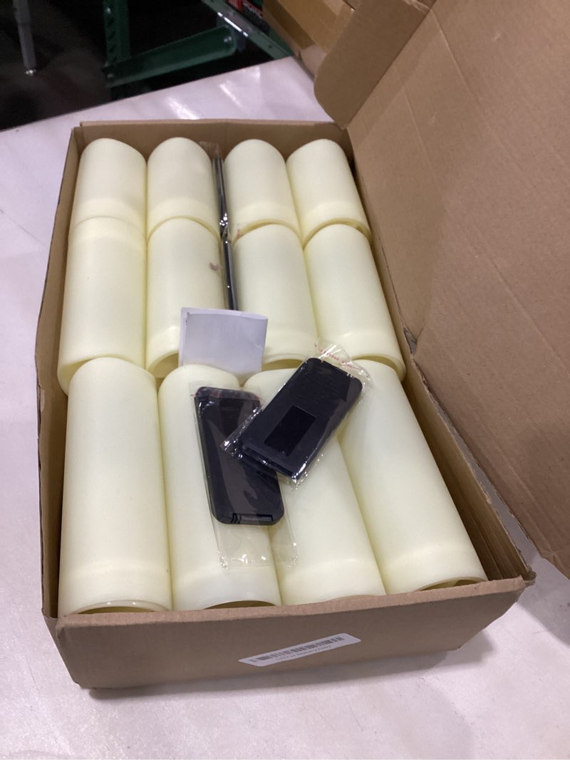 Condition photo showing Good Condition for Set of 24 Waterproof Outdoor Flameless Candles, LED Candles with 4 Remote and Timer,(H 4" 5" 6" x D 2.2"),for Halloween Wedding Festiv 24Pack-Iovry