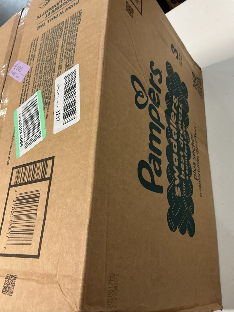 Condition photo showing New/Like New for pampers swaddlers diapers, size 3 (13-26 lbs), 168 count, absorbent, keeps baby dry and comfortable, skin safe disposable baby diaper size 3 168
