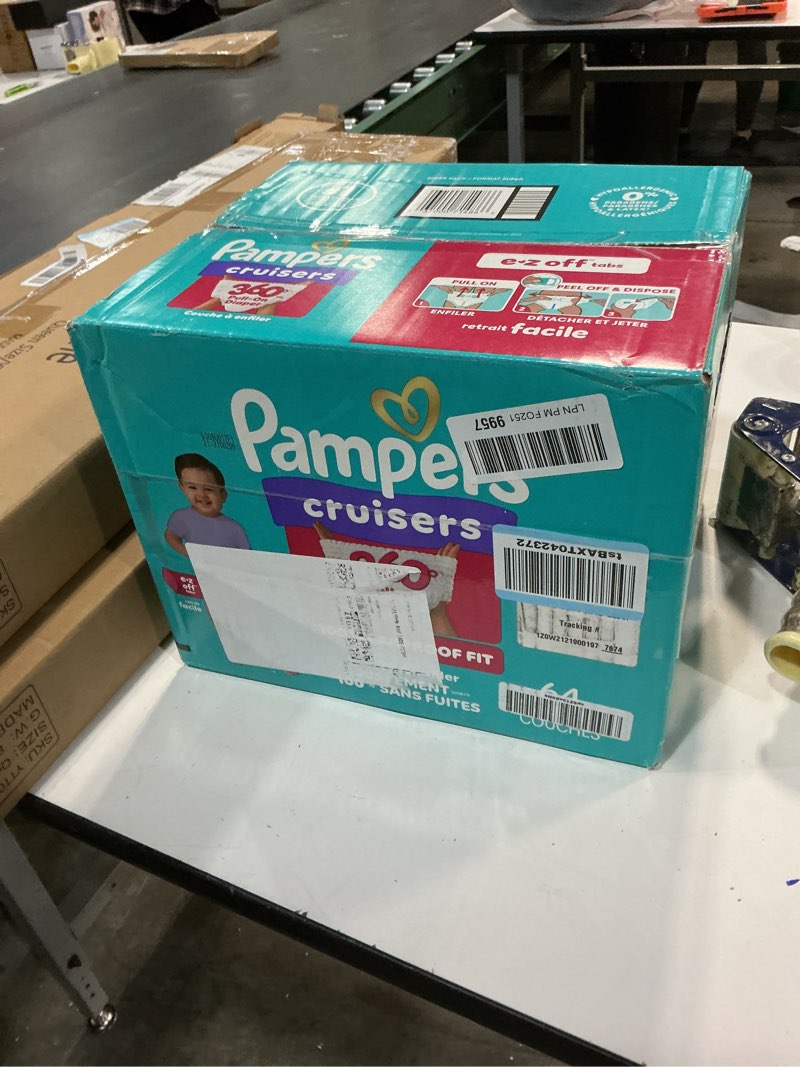 Condition photo showing New/Like New for Pampers Diapers - Cruisers 360 - Size 4, 64 Count, Babyproof up to 100% Leakproof Pull-On Diaper Size 4 64