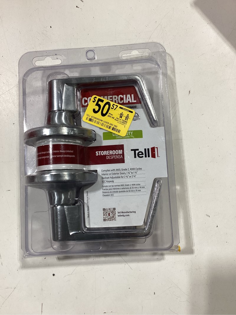 Condition photo showing New/Like New for tell manufacturing lt2000 light duty cortland satin chrome interior storeroom door handle