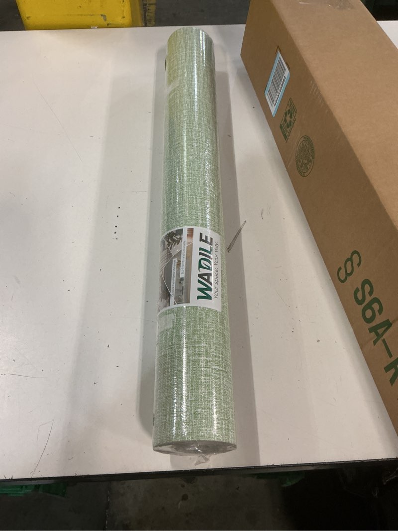 Condition photo showing New/Like New for wadile grasscloth peel and stick wallpaper 23.6in x 472in, textured contact paper for cabinets, faux linen wall paper pull and stick, fabric vinyl wallpaper self adhesive light green 23.6" x 472" light green