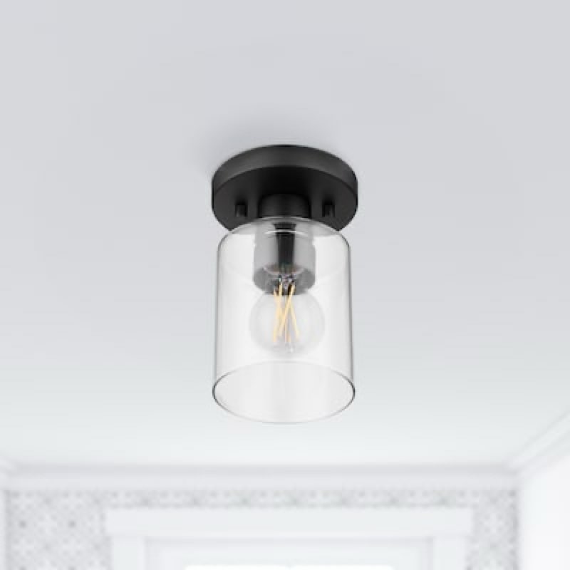 500+ bought last week Project Source 4.75-in Matte Black Indoor 1 -Light Semi-flush Mount Light with Clear Glass