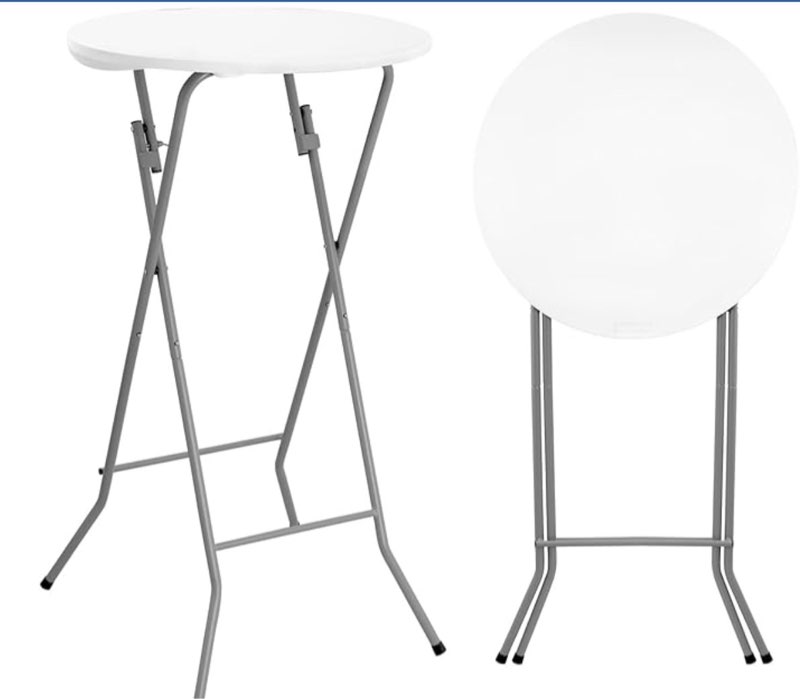 byliable 24in round cocktail table, bar height high top foldable bistro table with removable legs, portable plastic indoor outdoor for patio, party, backyard, events, white