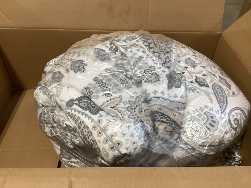Condition photo showing Good Condition for grey blue paisley comforter set king size 3 pieces 100% cotton boho paisley pattern bedding set all season soft cotton lightweight reversible comforter grey paisley king