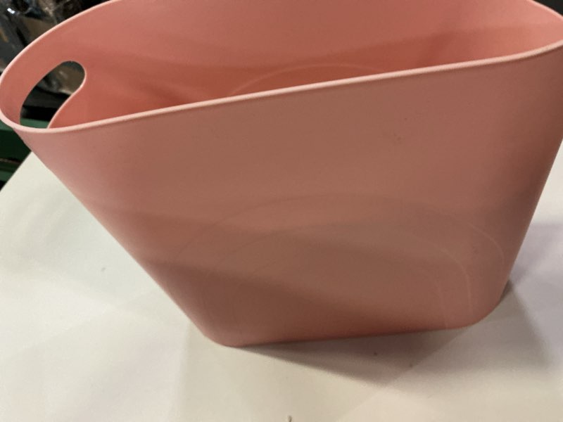 Condition photo showing As Is for rejomiik Small Trash Can, 3.5 Gallon Slim Garbage Can Plastic Waste Basket with Handles Container Bin for Narrow Spaces Bathroom, Bedroom, Kitchen, Office at Home, Rosette Pink