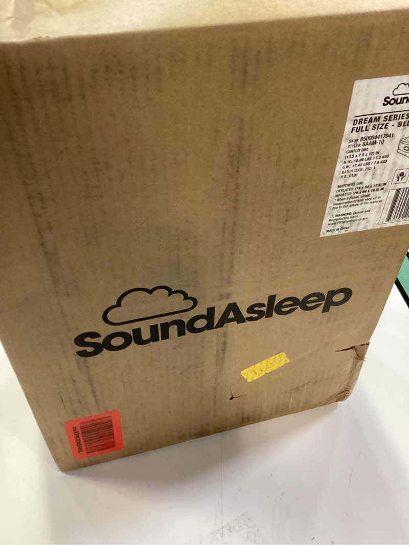 Condition photo showing New/Like New for soundasleep products dream series luxury air mattress, comfortcoil technology, built-in high capacity pump for home, camping- double height, adjustable, inflatable blow up, portable (full size) full blue