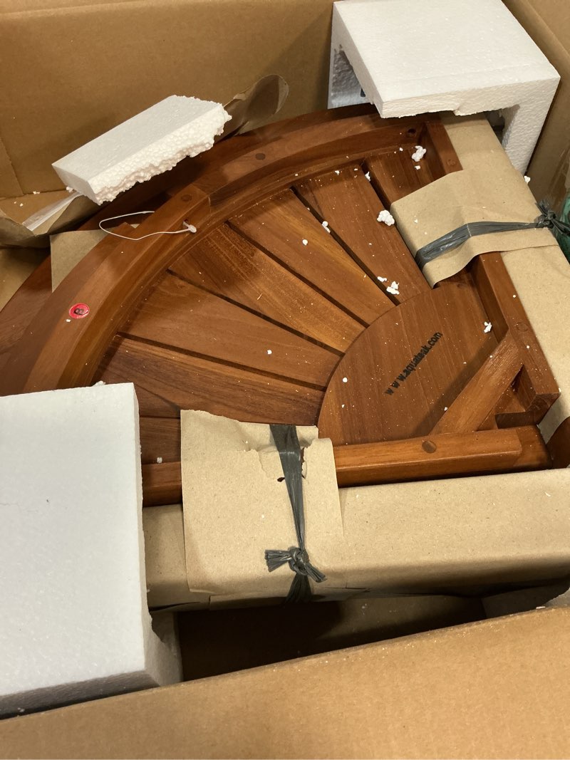Condition photo showing Good Condition for aquateak the original 15.5" kai corner teak shower bench - shower stool with storage shelf for bathroom - durable water resistant shower chair - shaving foot rest - indoor & outdoor use corner stool with shelf original 15.5"