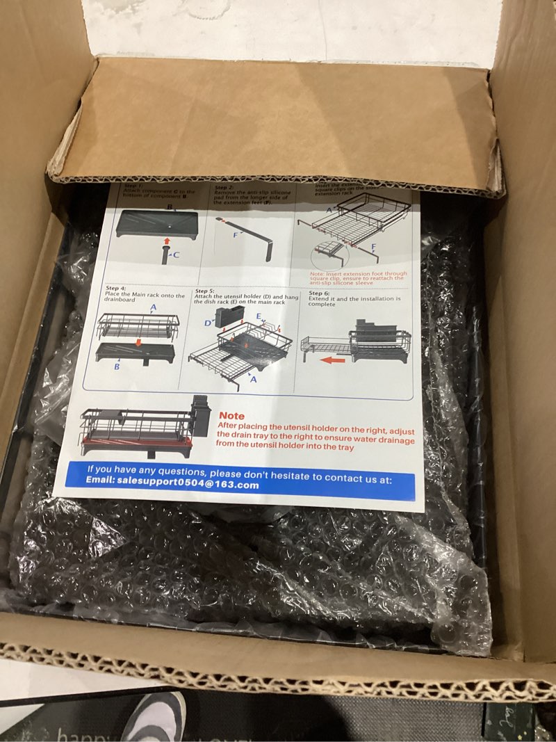 Condition photo showing New/Like New for Storico Large Dish Drying Rack - Extendable Dish Rack, Dish Drainer for Kitchen Counter, Dish Drainer with Adjustable Support Legs & Utensil Holder, Black 15.2"L x 11.2"~19.7"W