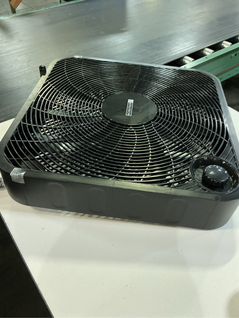 Condition photo showing As Is for utilitech 20-in high velocity indoor box fan, in black