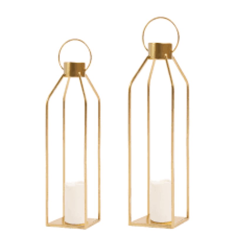 hpc decor modern farmhouse lantern - 22'' 19'' large tall gold metal candle lanterns with timer flic