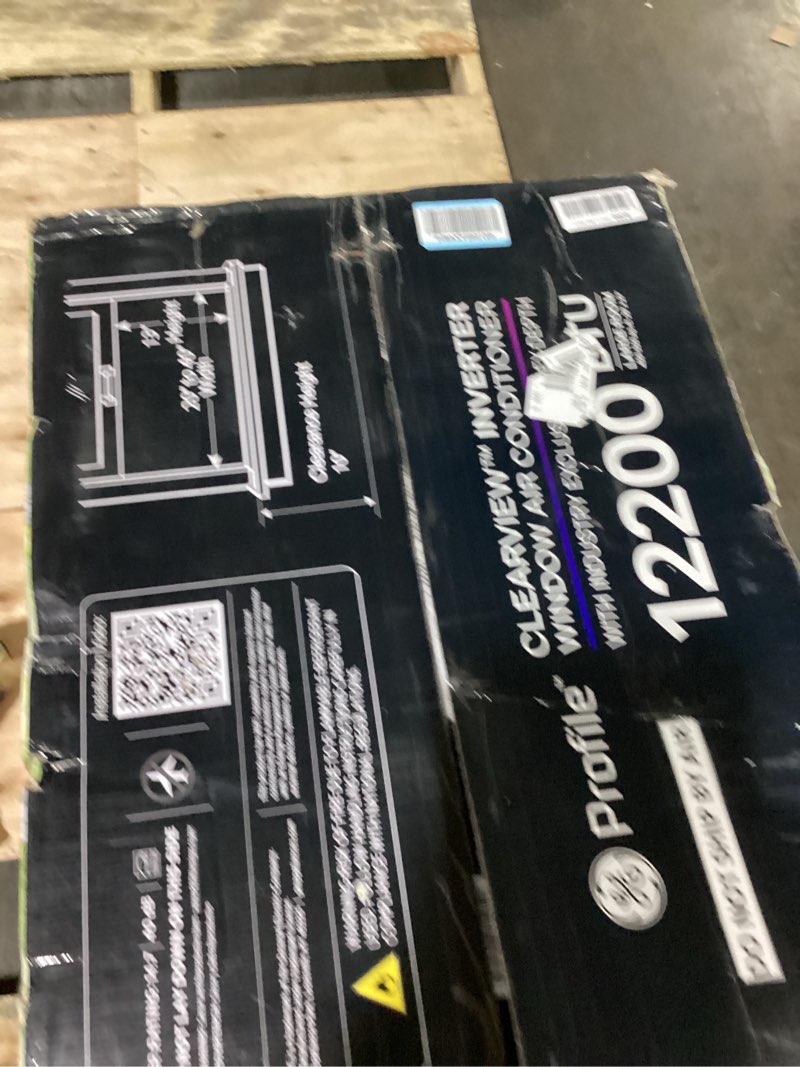 Condition photo showing As Is for ge profile clearview inverter window air conditioner unit, 12,200 btu, energy efficient cooling up to 550 sq ft., ultra quiet, smart home capable, includes remote, white 12200 btu inverter white