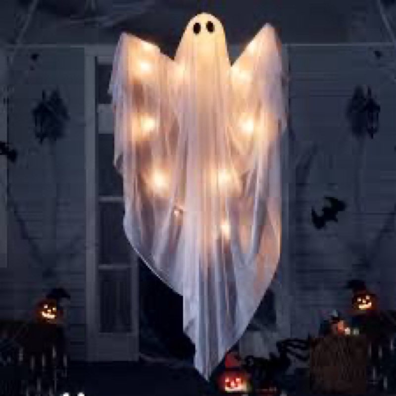 HOMELEX 50 Inch Hanging Swinging Gir White Ghosts Halloween Light-Up LED Eyes Prop Indoor and Outdoo
