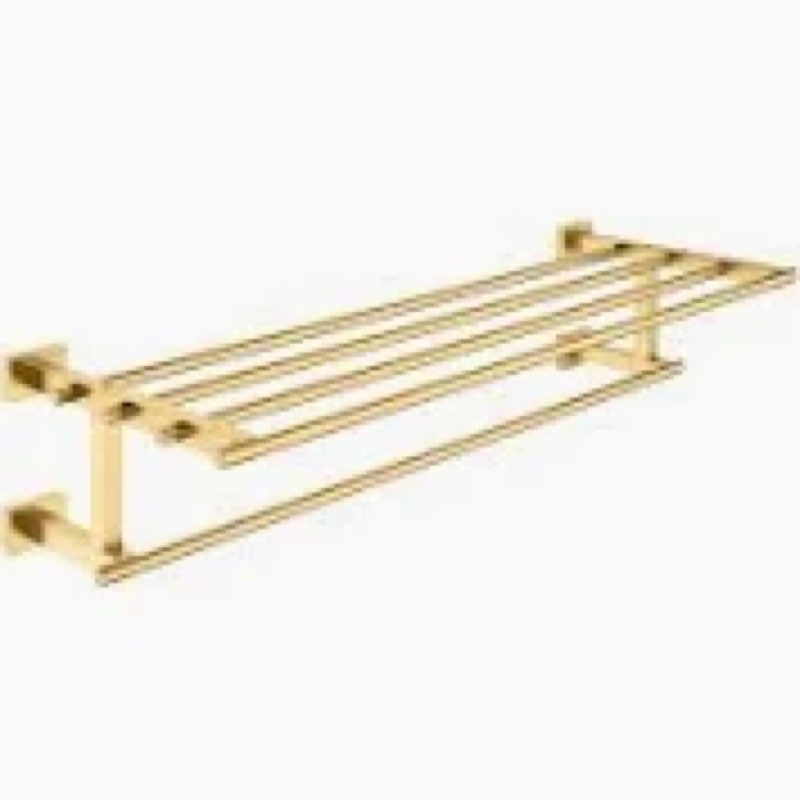 BESy 24 Inch Oil Rubbed Bronze Towel Racks, Bathroom Towel Shelf with Foldable Towel Bar Holder and Towel Hooks, Wall Mounted Multifunctional Bathroom Accessories, Double Towel Bars gold 