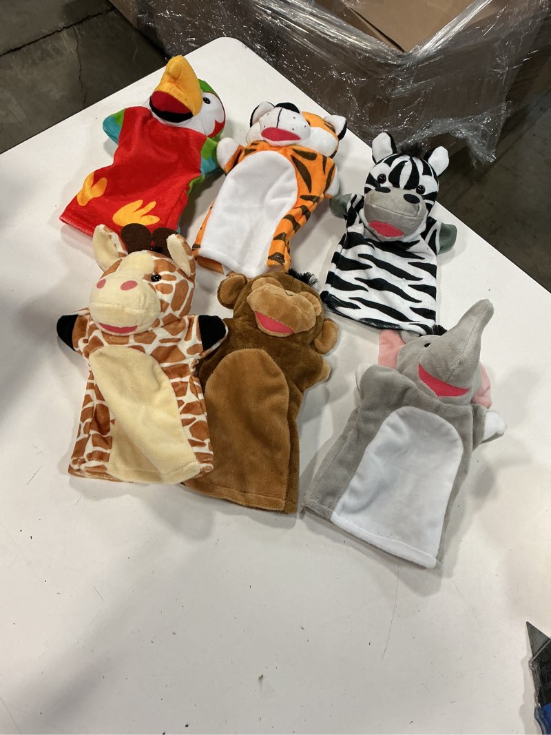 Condition photo showing Good Condition for melissa & doug safari buddies hand puppets, set of 6 (elephant, tiger, parrot, giraffe, monkey, zebra) soft, plush puppet, stuffed animals, pretend play toddler toys for girls & boys 2+