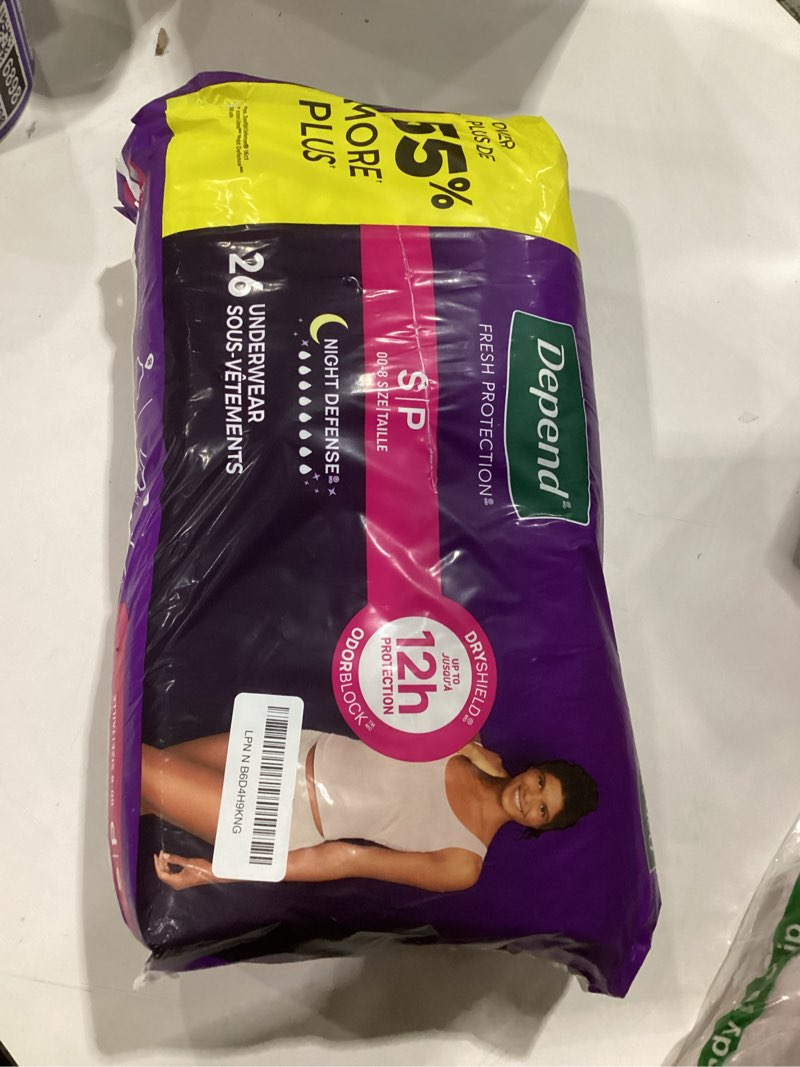 Condition photo showing New/Like New for depend night defense adult diapers, incontinence & postpartum bladder leak underwear for women, disposable, overnight, small, blush, 26 count, packaging may vary small 26