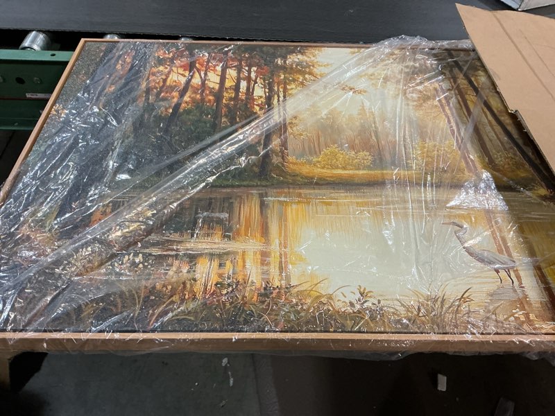 Condition photo showing As Is for ( Similar) Canvas Wall Art Lake Picture: Large Framed Nature Landscape Painting Dock Pier Scenery Artwork Panoramic Forest Mountain Scenic Print for Bedroom Living Room Office Decorations Scenery 01 57L\\\" x 27W\\\"