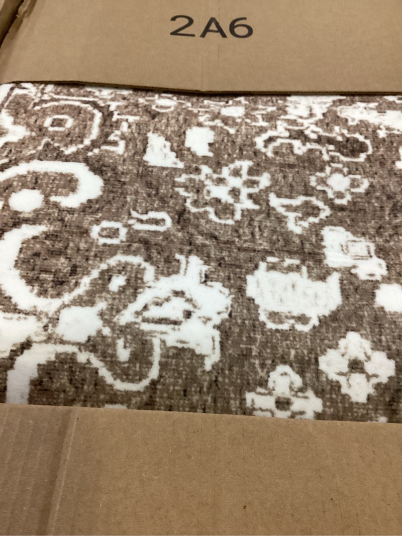 Condition photo showing Good Condition for lessymo 8 x 10 area rugs for living room, machine washable area rugs boho faux wool low pile area rug for bedroom, floral medallion vintage rugs with non-slip rubber, kid & pet friendly,brown white brown white 8' x 10' (rectangular)