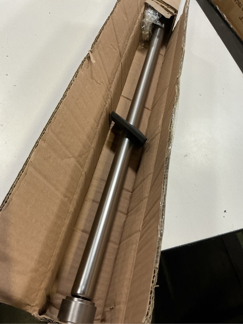 Condition photo showing Good Condition for brushed nickel curtain rods for windows 48 to 86", 1-inch curtain rods with aluminum brackets and end cap finials, adjustable drapery rods for sliding glass door/bedroom/kitchen/living room etc. brushed nickel 48-86"