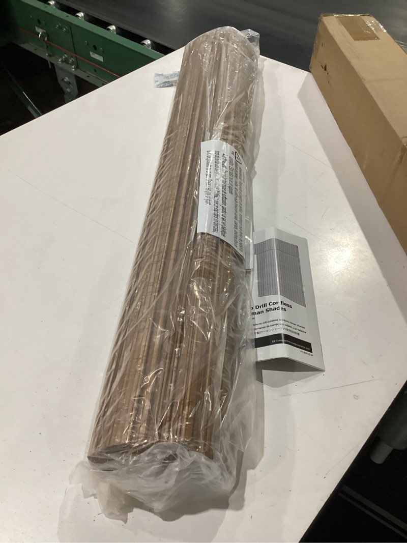 Condition photo showing New/Like New for lazblinds no tools no drill cordless bamboo roman shades, light filtering window treatment, roll up bamboo blinds for window 34'' w x 64'' h, tuscan b tuscan b 34'' w x 64'' h