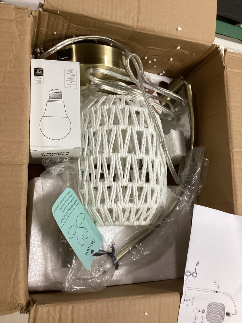 Condition photo showing New/Like New for (gold stand, white shade) tall industrial table lamp for bedroom with usb port, charging farmhouse coastal lamps gold with rattan lamp shade edison bedside nightstand lamp boho side table desk lamps for home office