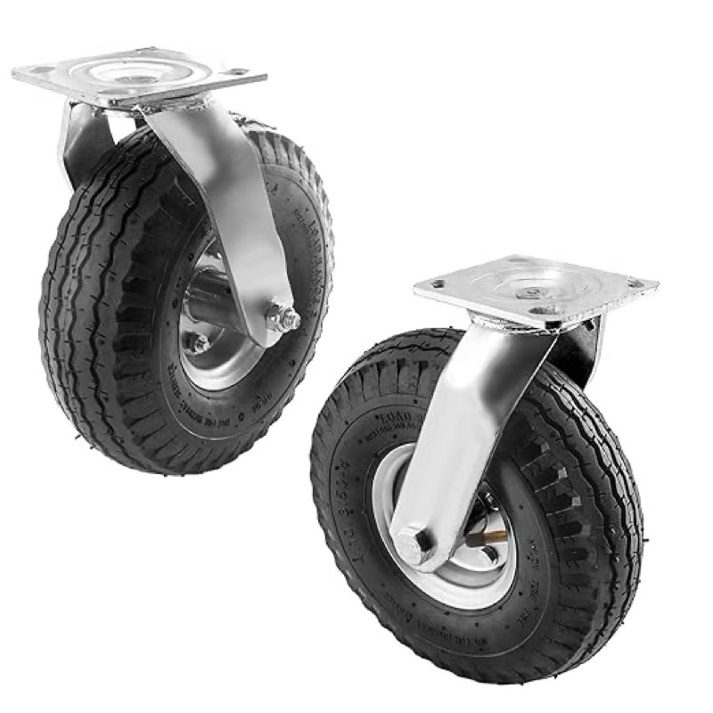(2 Pack) RRQ 10 Inch Caster Wheels, Pneumatic Swivel Caster Wheels with Zinc Top Plate 360 Degree Ro