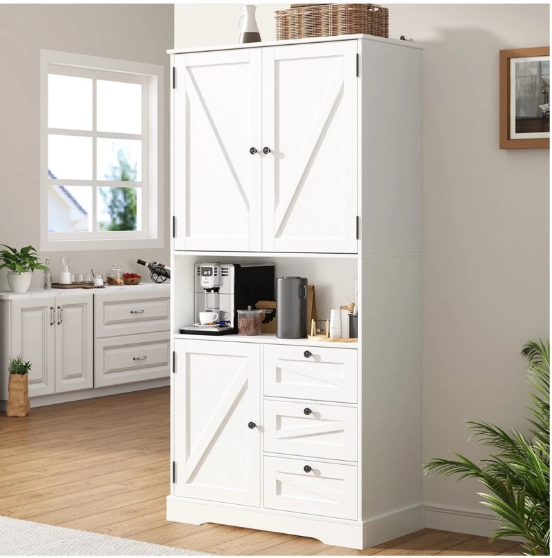  Kitchen Pantry Storage Cabinet white 72 h,Farmhouse Storage Cabinet With Doors and Shelves, 70" Tall Pantry Rustic Wood Cupboard for Kitchen Dining Room Bathroom, White