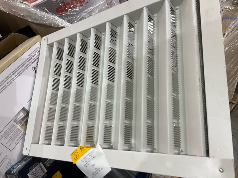 Condition photo showing As Is for air vent 12-in x 18-in white rectangle aluminum gable louver vent