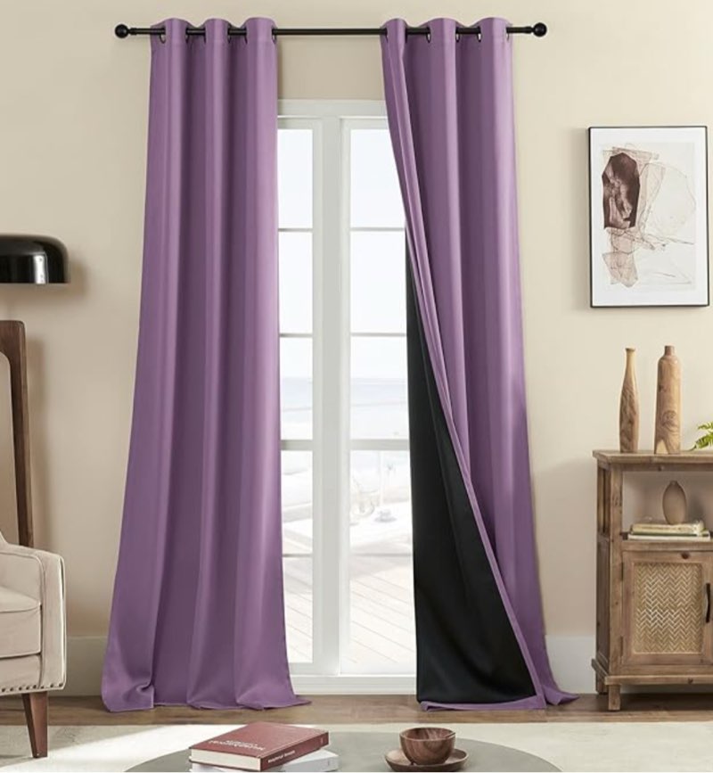 Rutterllow Blackout Curtain 84 Inch Length 2 Panels Set - Room Darkening Thermal Insulated Noise Reduction Privacy Window Treatment Drapes, Grommet Beige Curtains for Bedroom/Living Room/Patio 70\"W x 84\"L (Pack of 2)Purple