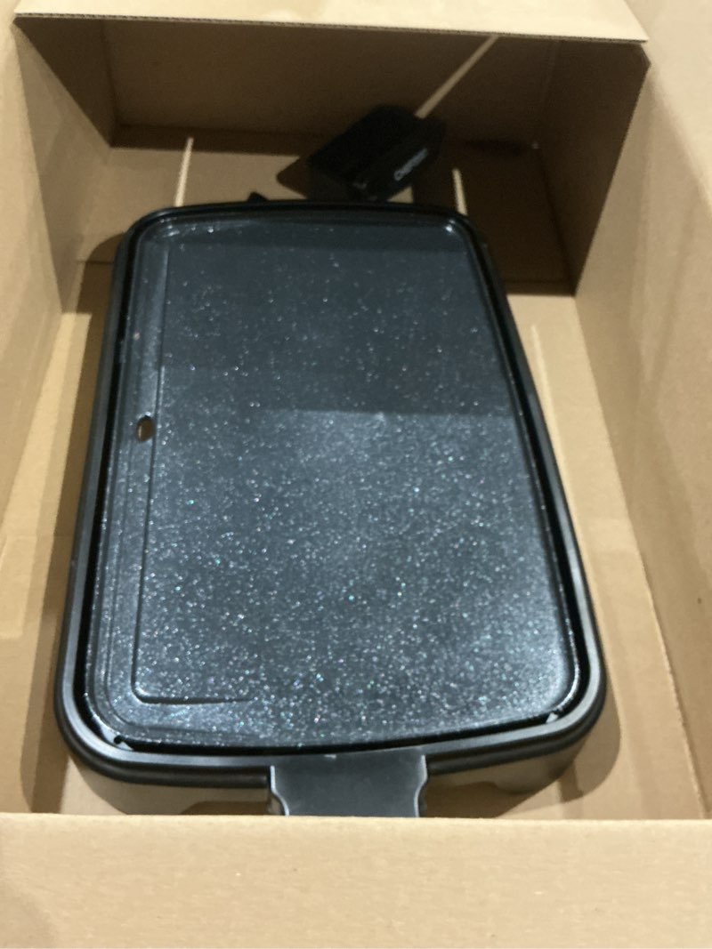 Condition photo showing As Is for chefman electric griddle with removable temperature control, immersible flat top grill, burger, eggs, pancake griddle, nonstick easy clean cooking surface, slide out drip tray, 10 x 16 inch 10" x 16"