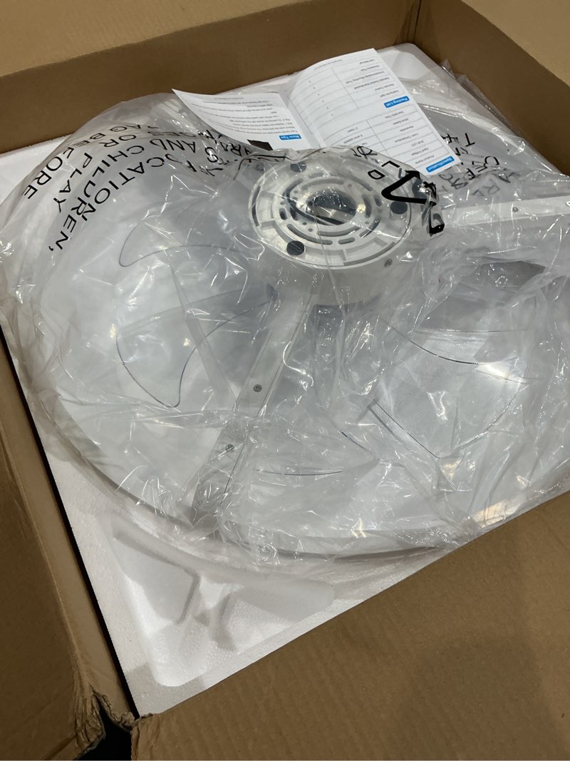 Condition photo showing As Is for volisun low profile ceiling fans with light and remote, 24in fandelier ceiling fan with lights, 3000k-6500k dimmable flush mount led fan light, white bladeless ceiling fans with lights for bedroom white 24 inch