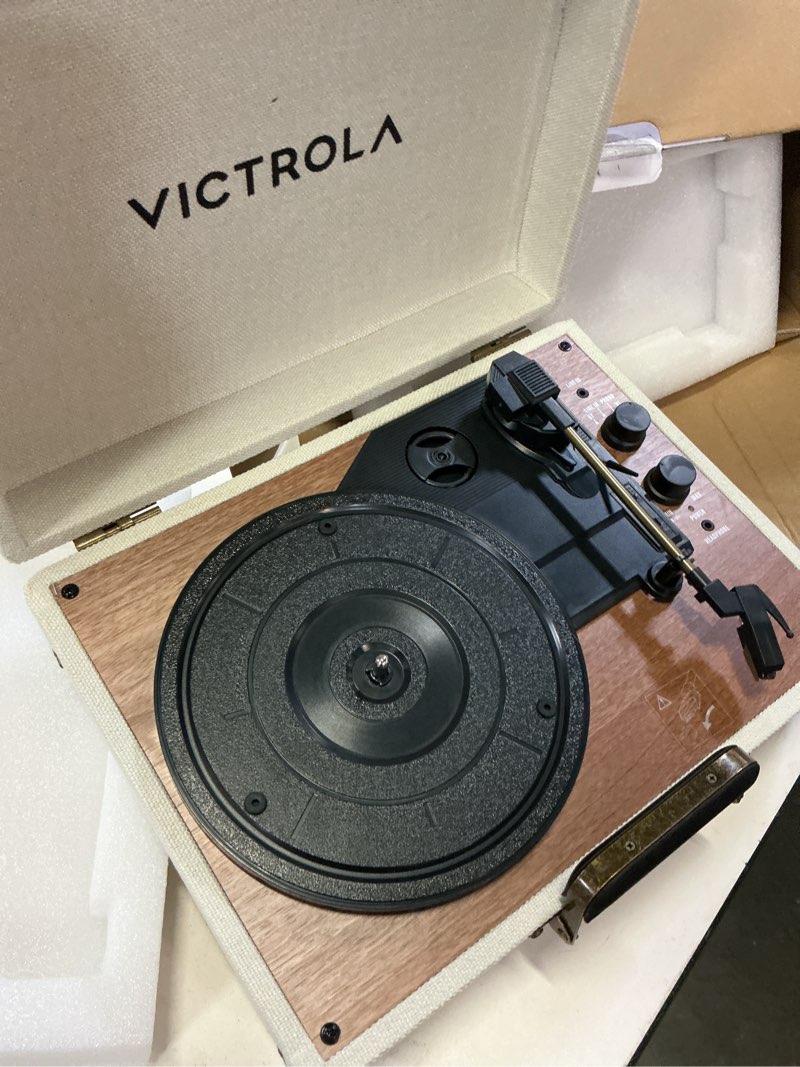 Condition photo showing Good Condition for victrola venture bluetooth portable mid-century modern suitcase record player with 3-speed turntable & built-in speakers | oak