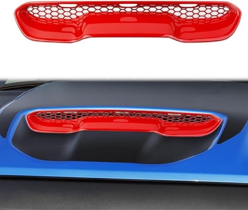 korlot engine hood vent air intake moulding cover trim for 2021-2026 ram 1500 trx/rho (red)