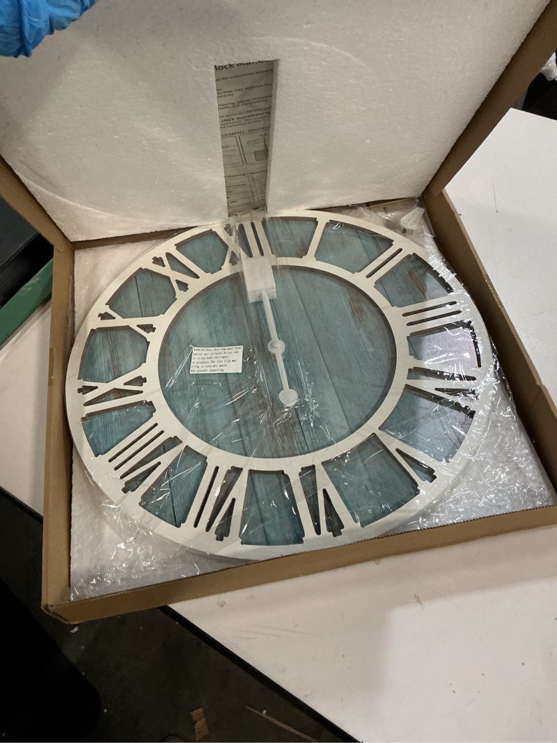 Condition photo showing New/Like New for 1st owned wall clocks for living room decor,16" vintage,round silent non ticking,black metal,modern wood clocks for home bedroom,kitchen,garden,office,cafe,modern wall decoration -roman numerals blue 16 inch