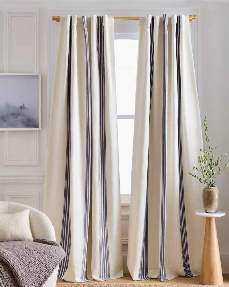 coastal stripe linen cotton room darkening curtain size 48in x 108in 1 panel 