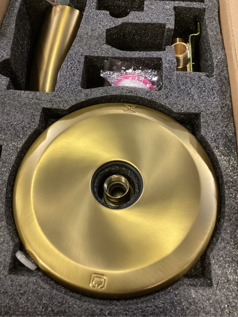 Condition photo showing New/Like New for tub shower faucet set (valve included) with 6-inch rain shower head and tub spout single-handle tub and shower trim kit brushed gold brushed gold - tub 6" classic