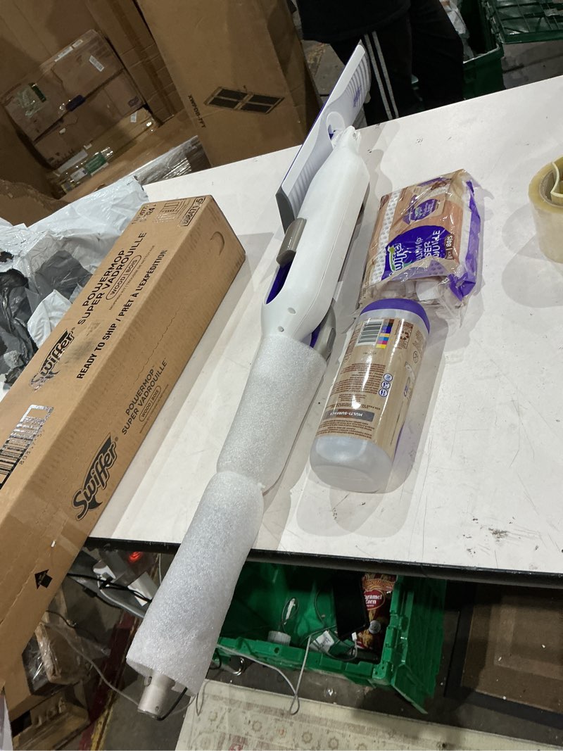 Condition photo showing As Is for swiffer powermop wood mop kit for floor cleaning  lemon scent