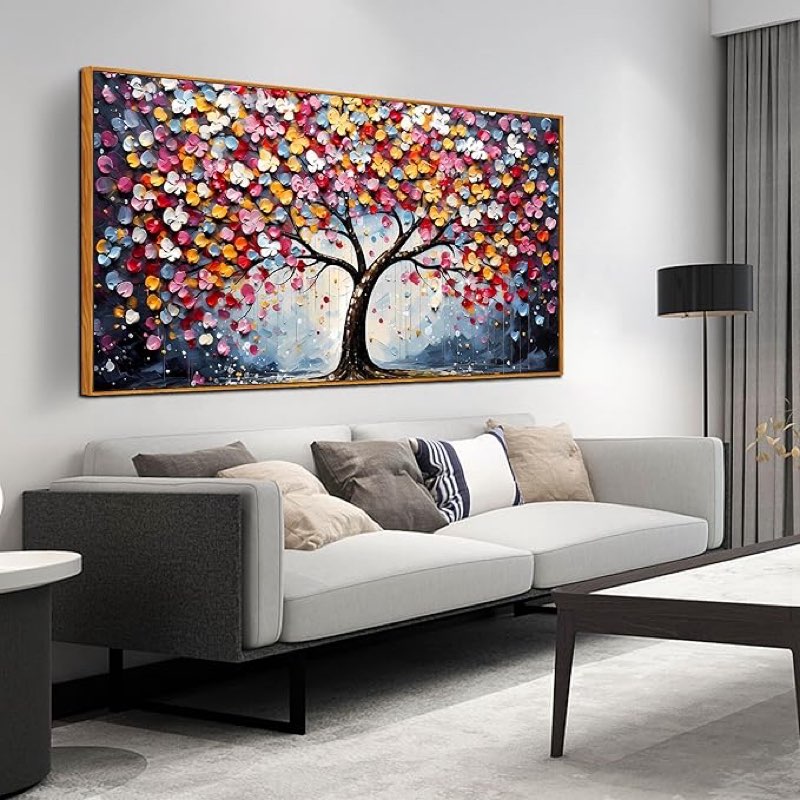 Framed Canvas Wall Art for Living Room Bedroom Office Large Tree of Life Wall Art Colorful Tree Picture Modern Canvas Prints Decor Size 29x59
