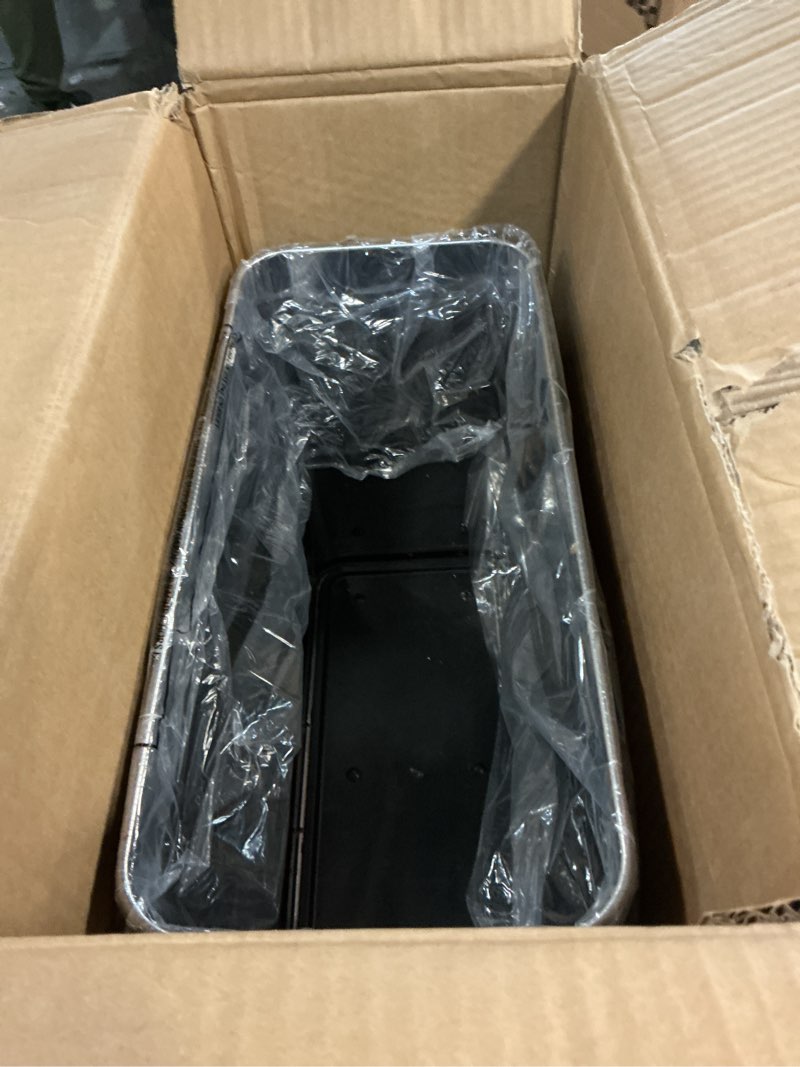 Condition photo showing Good Condition for iTouchless 15 Liter / 4 Gallon Stainless Steel Wings Open Lid Sensor Bathroom Trash Can, Touchless Automatic Operation, Compact Design for Home, Office, Kitchen, Restroom, Bedroom Brushed Silver 4 Gal Left Sensor