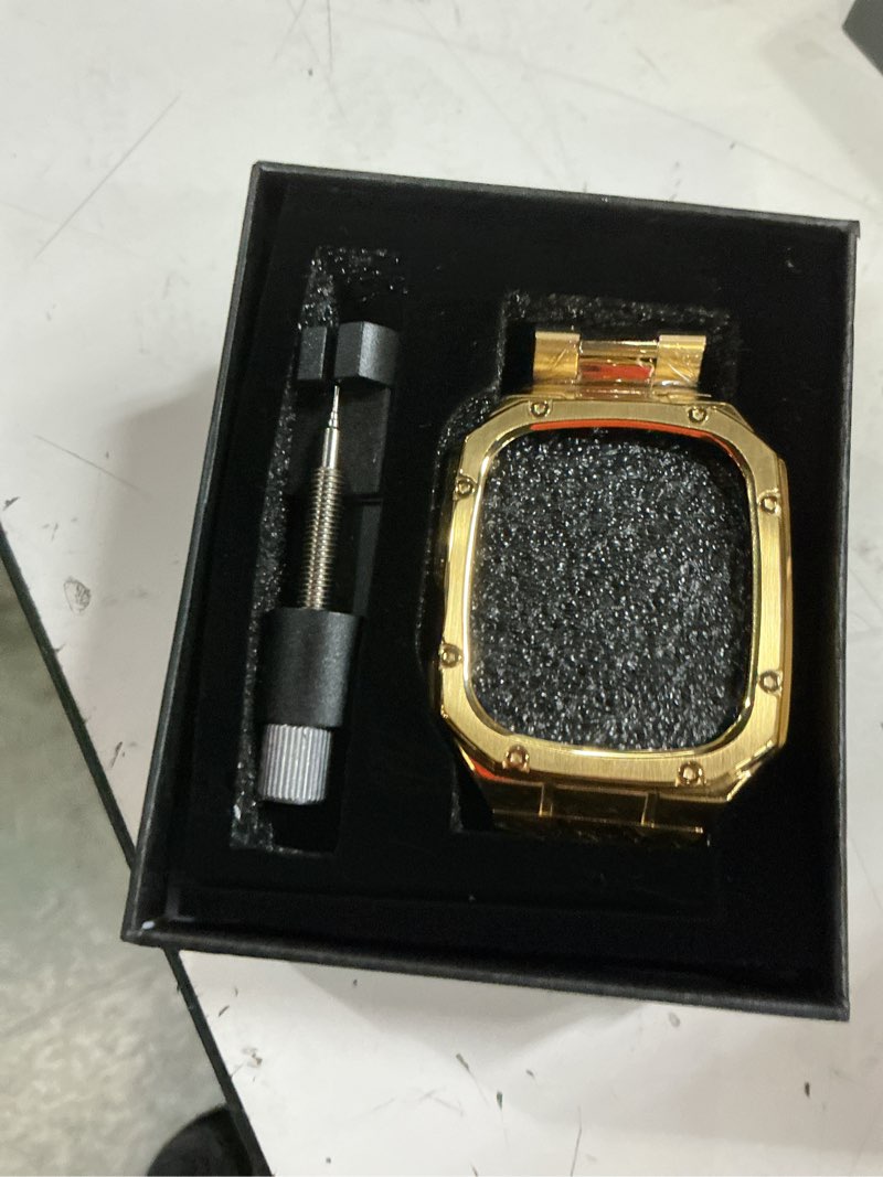 Condition photo showing New/Like New for stainless steel watch band with case compatible with apple watch ultra 3 2 1 band (49mm), rugged strap with metal protective bumper cover for iwatch bands men (gold) gold 49mm (ultra 3 2 1?