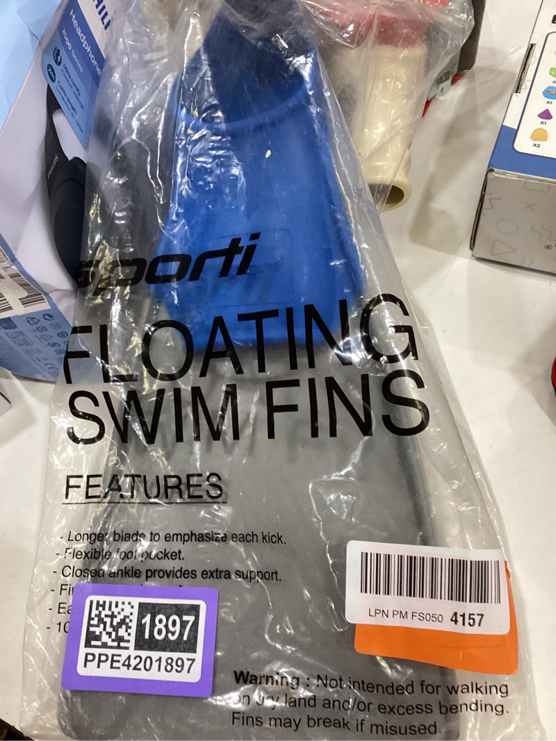 Condition photo showing Good Condition for sporti adult-kids swim fins for pool lap swimming - long floating fins for swimming & snorkeling - swim flippers for training m 7-8 / w 8-9 grey-blue