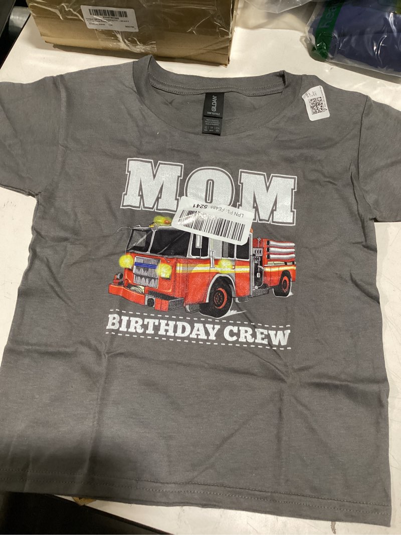 Mom Birthday Crew Fire Truck Firefighter T-Shirt color gray(Size 2Y)child