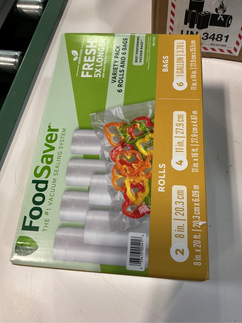 Condition photo showing New/Like New for foodsaver vacuum seal variety pack, rolls and bags