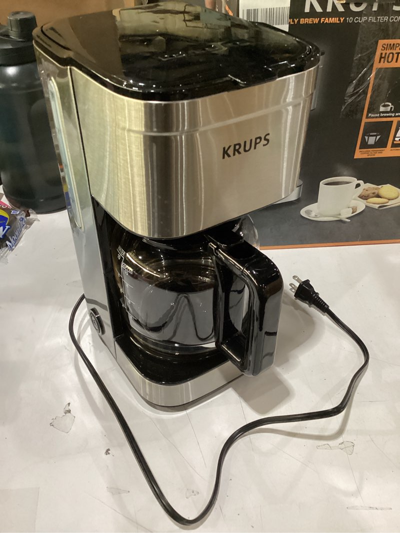 Condition photo showing New/Like New for KRUPS Coffee Maker 10 Cups Simply Brew Stainless Steel Drip Coffee Maker, 900 Watts Coffee Filter, Drip Free, Dishwasher Safe Pot , Black & Silver 10-Cup Filter Coffee Maker