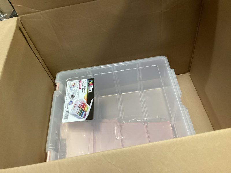 Condition photo showing New/Like New for ArtBin 6990RK Super Satchel Double Deep, Portable Art & Craft Organizer with Handle, [1] Plastic Storage Case, Clear with Rose Gold Accents Rose Gold Accents Pack of 1