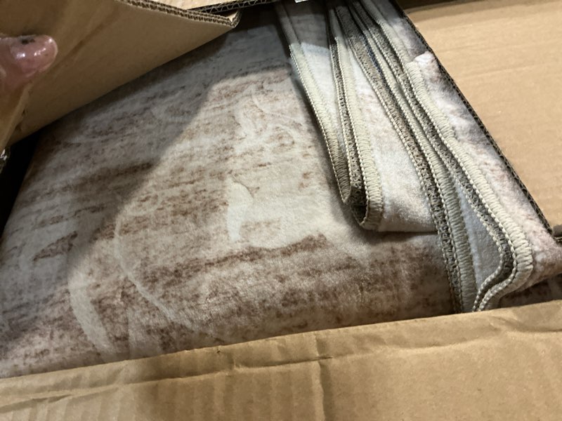 Condition photo showing Good Condition for soalmost 8x10 area rugs for living room, stain resistant neutral washable rugs for dining room, floral vintage non-slip thin large size area rug beige ivory 8' x 10' (rectangular) beige/ivory