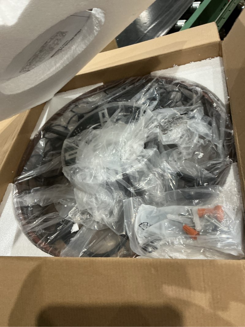 Condition photo showing New/Like New for LEDIARY Caged Ceiling Fans with Lights, Farmhouse Flush Mount Ceiling Fan with Remote, Black&Walnut Low Profile Ceiling Fan Light Fixture for Bedroom, Kitchen, Dining Room. Walnut Medium