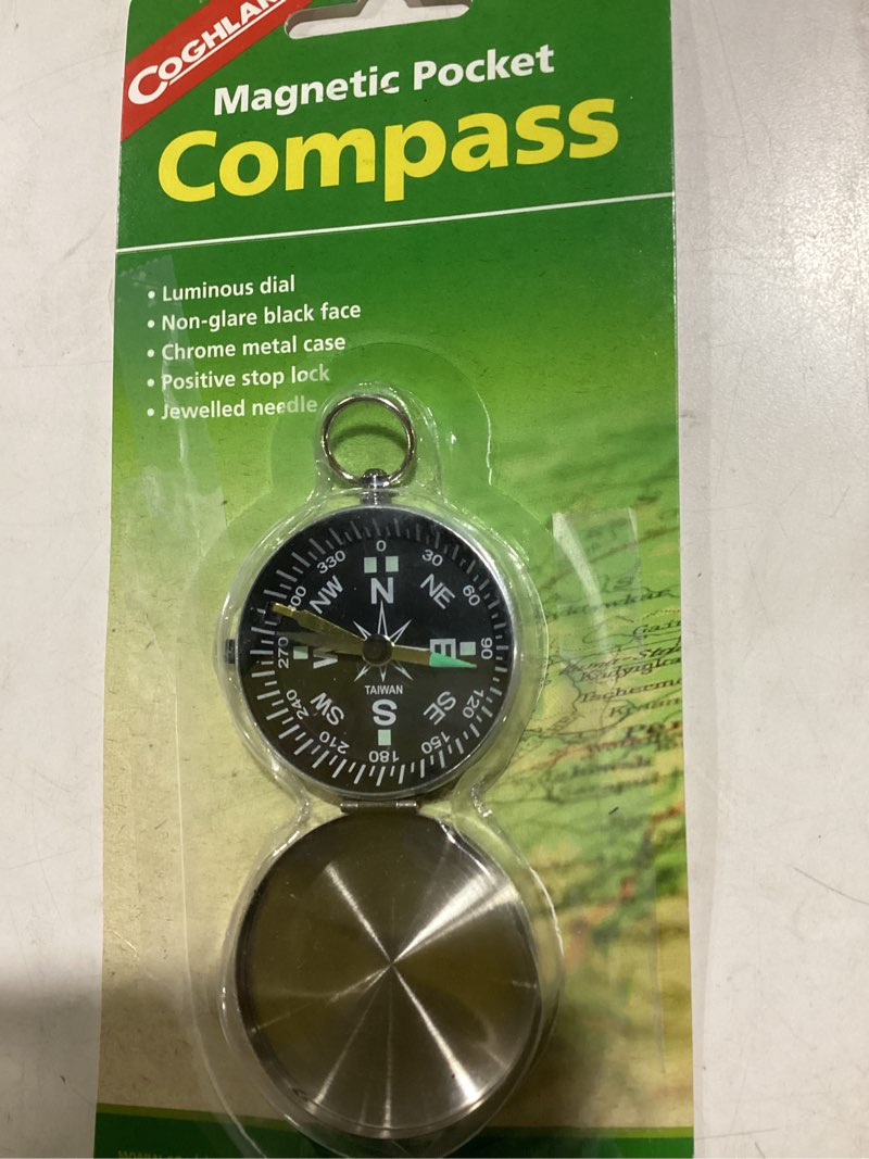 Condition photo showing New/Like New for Coghlan’s Outdoor Compasses – Lightweight, Durable Navigation Tools for Hiking, Camping, Orienteering & Survival with Map, Wrist, Lensatic, LED, and Carabiner Options One Size Pocket