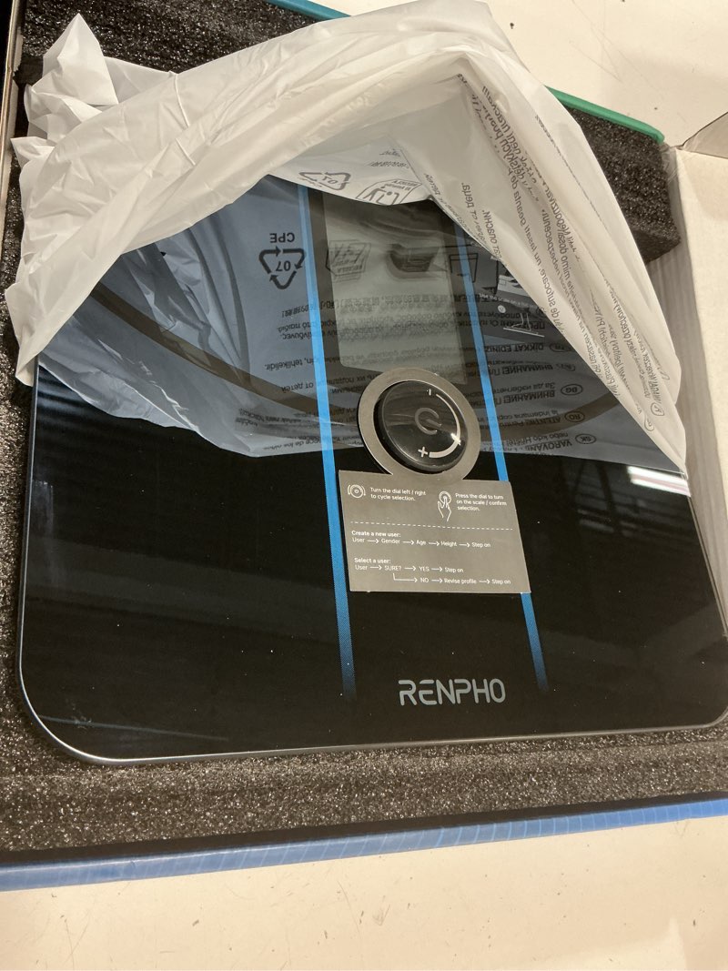 Condition photo showing Good Condition for renpho smart scale for body weight, body fat scale for bmi, body fat, muscle mass, high accurate bathroom scale with large va dispaly, 18 body composition, 400lb, elis 3x dark blue