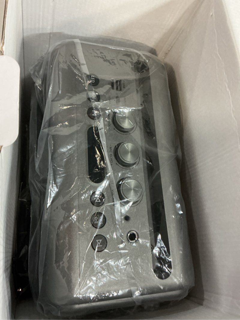 Condition photo showing Good Condition for Karaoke Machine with 2 Wireless Rechargeable Microphones: Portable Bluetooth Speaker for Adults & Kids - PA System with Lights Supports TWS/TF Card/USB/AUX for Home Party 2 Mics