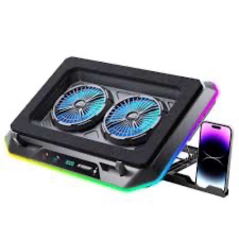 RGB Laptop Cooling Pad Gaming Laptop Cooler, Laptop Fan Cooling Stand with 13 Quiet Cooling Fans for 15.6-17.3 inch laptops, 9 Height Stand, LED Lights & LCD Screen, 2 USB Ports, Lap Desk Use